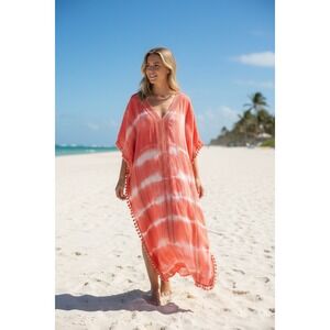 Michael Stars Kaftan Maxi Dress Pink Crochet Boho Cover Up Resort Vacation‎  OS